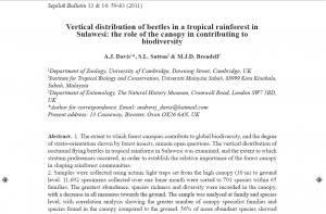 Vertical distribution of beetles in a tropical rainforest in Sulawesi: the role of the canopy in contributing to biodiversity